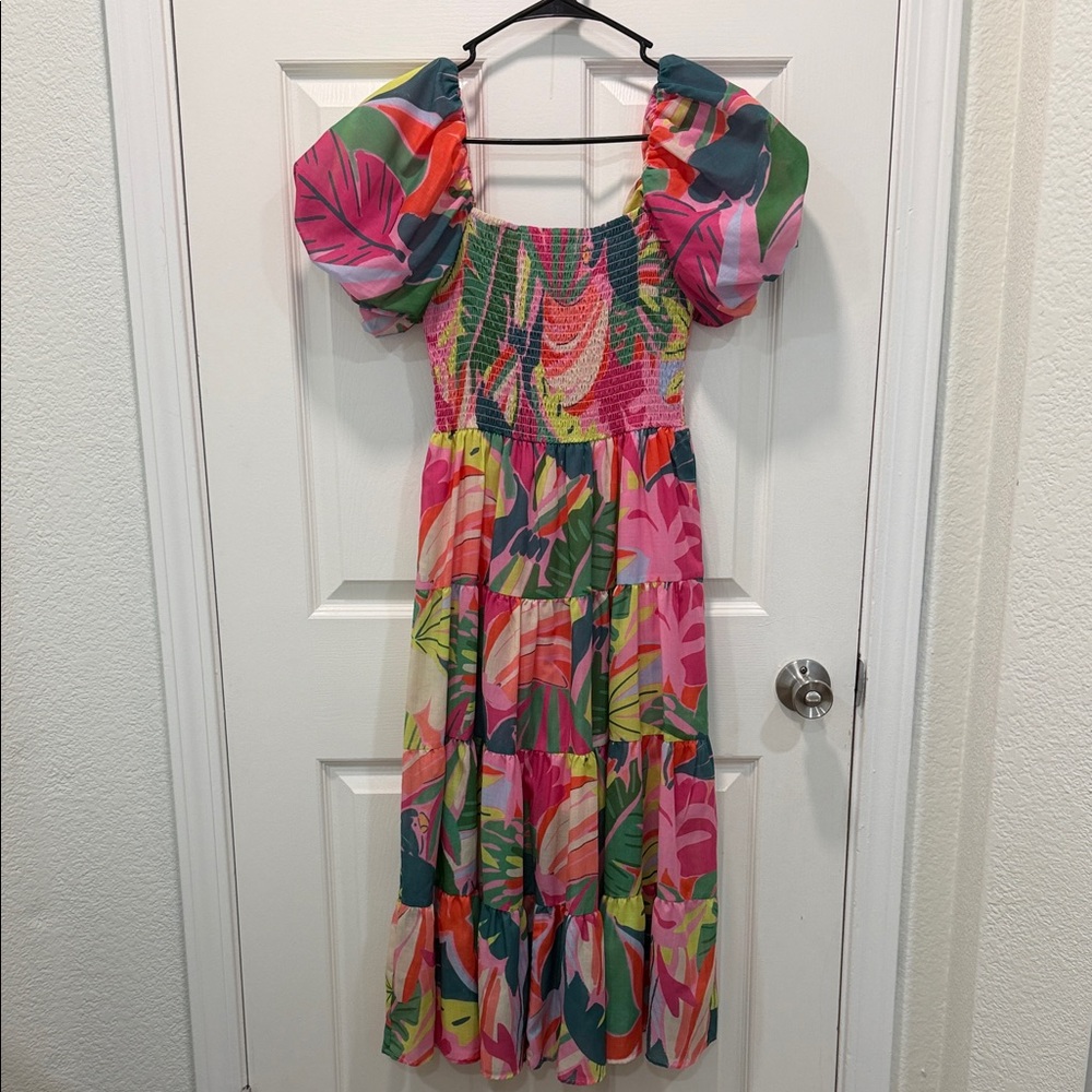 Crystal Doll Vibrant Puff Sleeve Midi Dress
